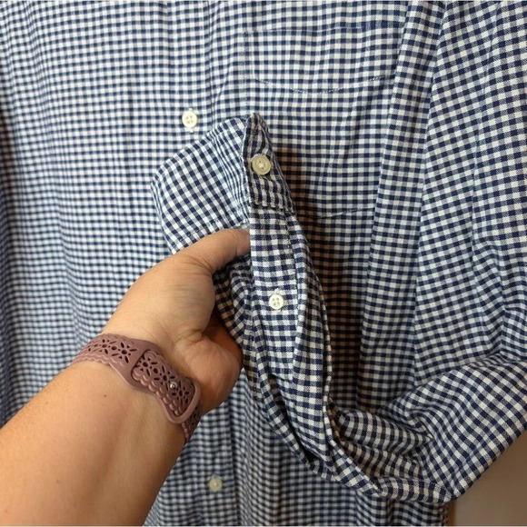 GAP Navy Gingham Lived-In Stretch Oxford Shirt in Untucked Fit L Tall Mens - Picture 6 of 10